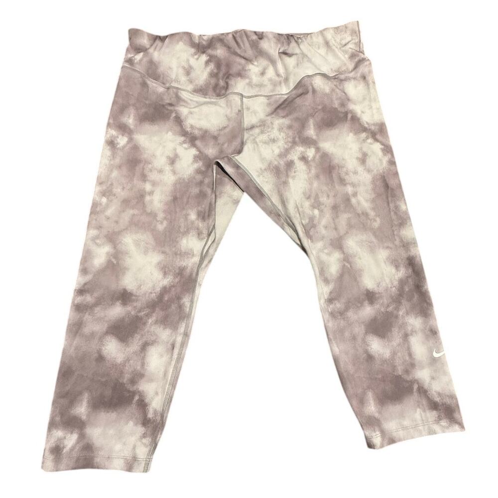 Nike Dri-FIT Women's Gray Tie Dye High Rise Pull On Crop Leggings Size 2X